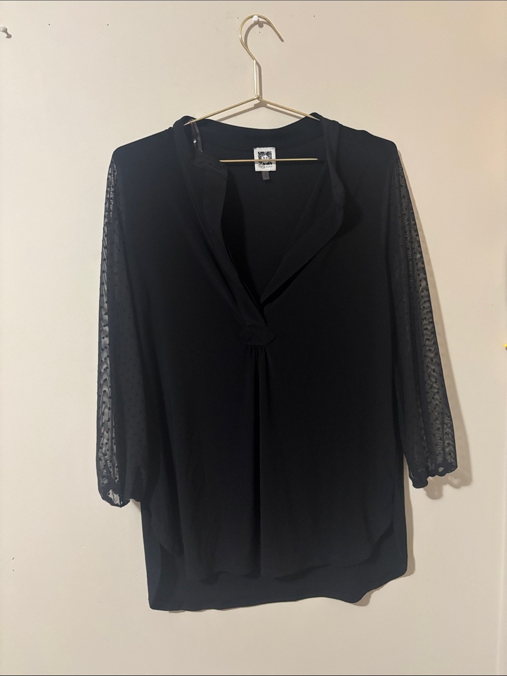 Anne Klein Black Semi-Sheer Sleeve Blouse